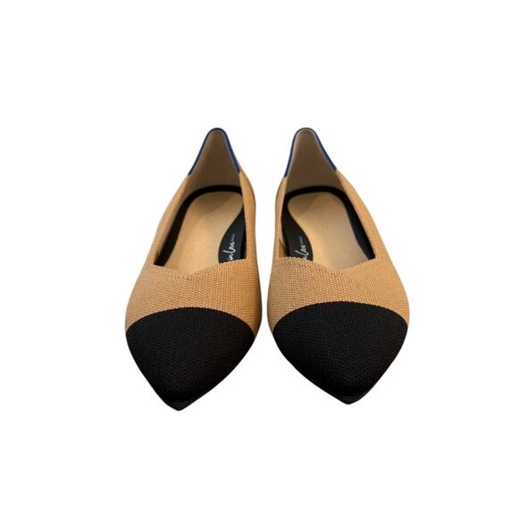 Rothy’s The Point Flats Tan Black Cap Toe Women’s Size 9 Woven Knit Shoes - Picture 6 of 9